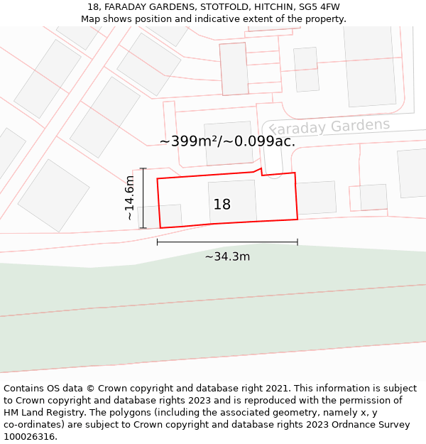 18, FARADAY GARDENS, STOTFOLD, HITCHIN, SG5 4FW: Plot and title map