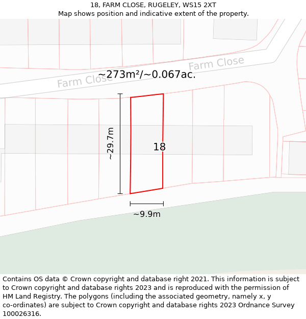 18, FARM CLOSE, RUGELEY, WS15 2XT: Plot and title map