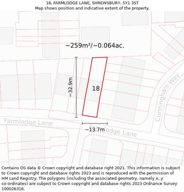 18, FARMLODGE LANE, SHREWSBURY, SY1 3ST: Plot and title map