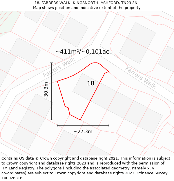 18, FARRERS WALK, KINGSNORTH, ASHFORD, TN23 3NL: Plot and title map