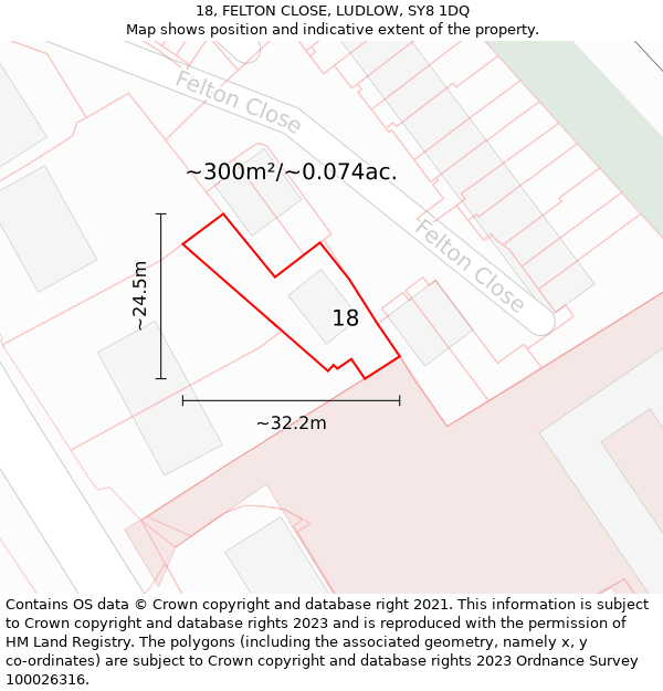 18, FELTON CLOSE, LUDLOW, SY8 1DQ: Plot and title map