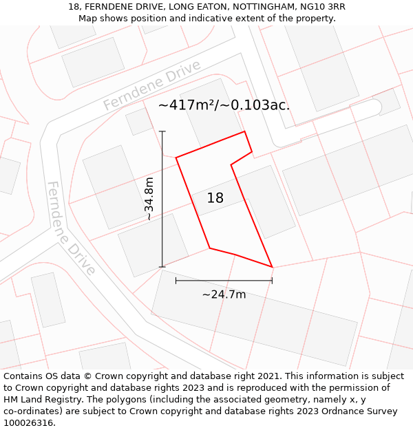 18, FERNDENE DRIVE, LONG EATON, NOTTINGHAM, NG10 3RR: Plot and title map