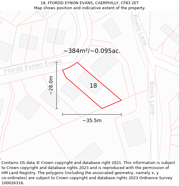 18, FFORDD EYNON EVANS, CAERPHILLY, CF83 2ET: Plot and title map