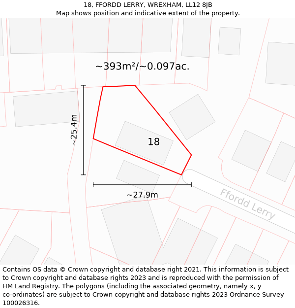 18, FFORDD LERRY, WREXHAM, LL12 8JB: Plot and title map