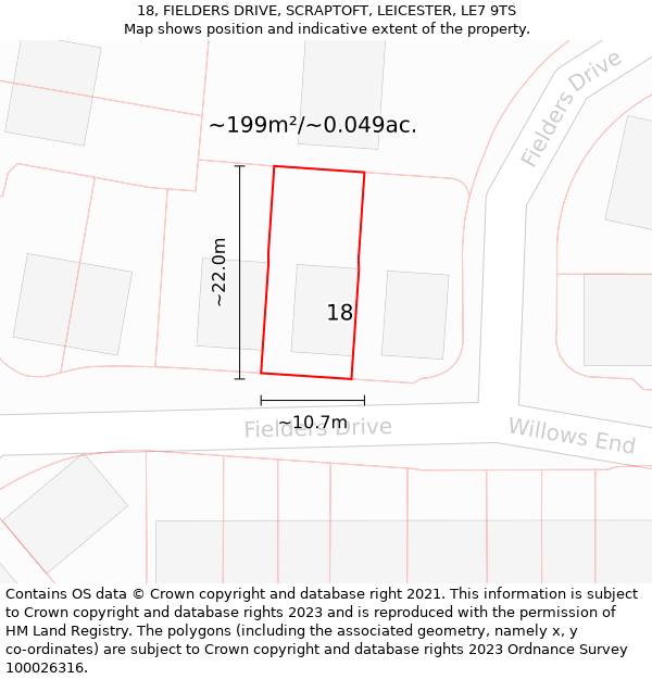 18, FIELDERS DRIVE, SCRAPTOFT, LEICESTER, LE7 9TS: Plot and title map