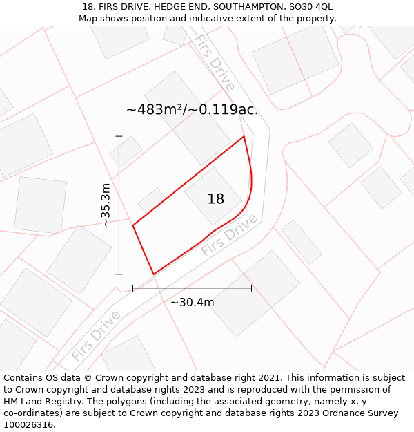 18, FIRS DRIVE, HEDGE END, SOUTHAMPTON, SO30 4QL: Plot and title map