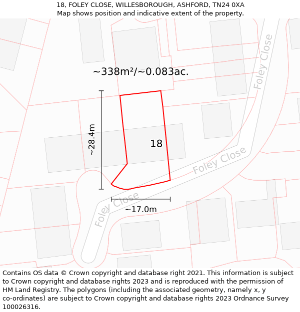 18, FOLEY CLOSE, WILLESBOROUGH, ASHFORD, TN24 0XA: Plot and title map