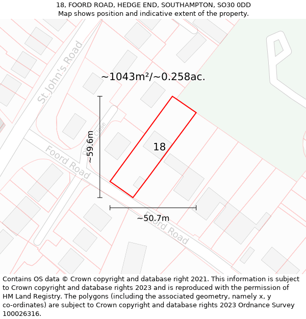 18, FOORD ROAD, HEDGE END, SOUTHAMPTON, SO30 0DD: Plot and title map