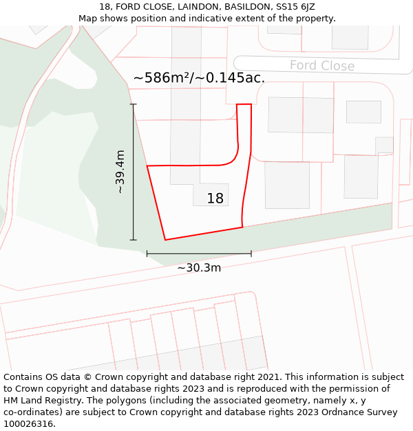 18, FORD CLOSE, LAINDON, BASILDON, SS15 6JZ: Plot and title map