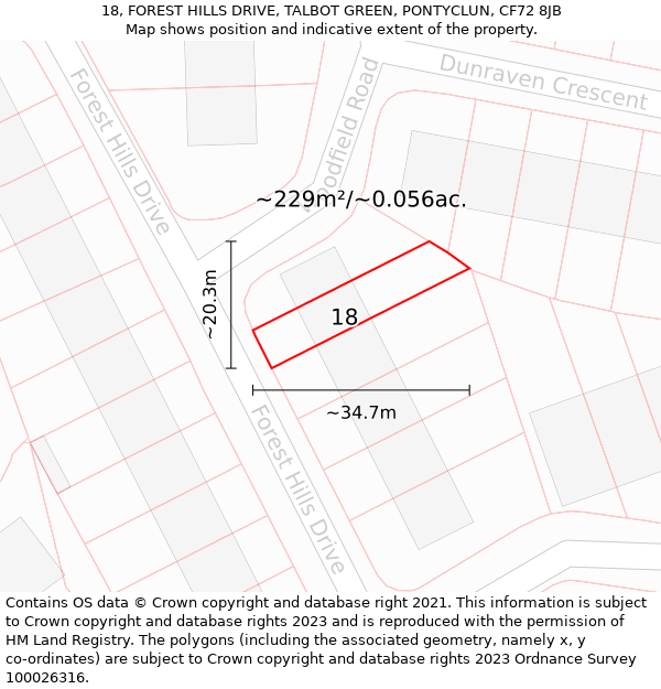 18, FOREST HILLS DRIVE, TALBOT GREEN, PONTYCLUN, CF72 8JB: Plot and title map