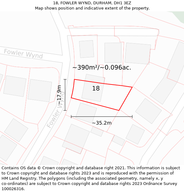 18, FOWLER WYND, DURHAM, DH1 3EZ: Plot and title map