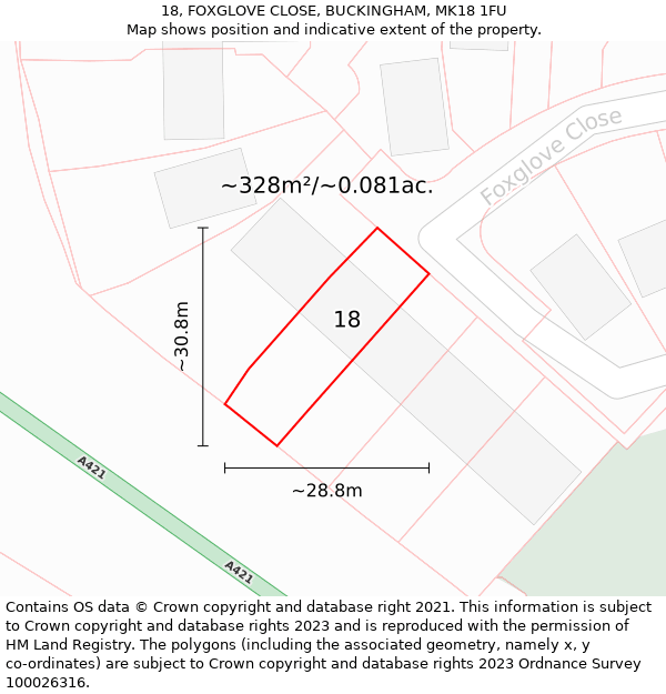 18, FOXGLOVE CLOSE, BUCKINGHAM, MK18 1FU: Plot and title map