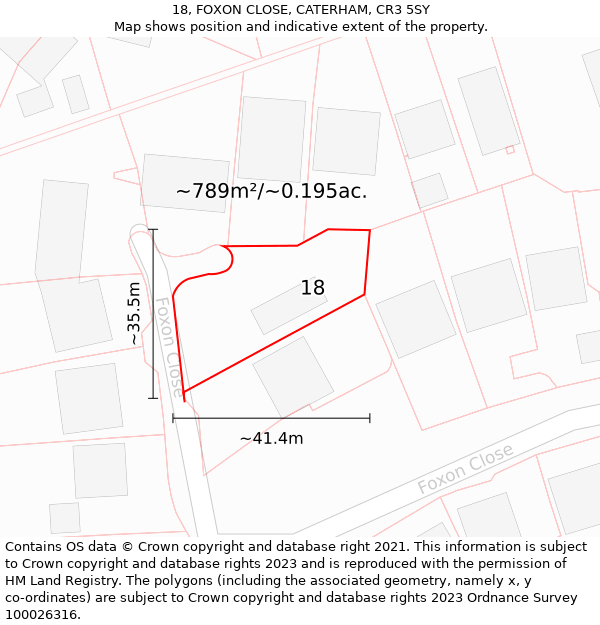 18, FOXON CLOSE, CATERHAM, CR3 5SY: Plot and title map