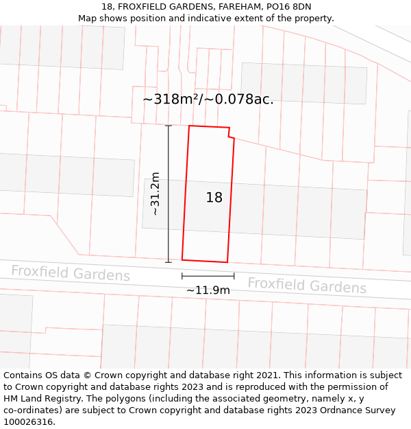 18, FROXFIELD GARDENS, FAREHAM, PO16 8DN: Plot and title map