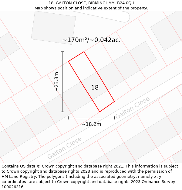 18, GALTON CLOSE, BIRMINGHAM, B24 0QH: Plot and title map