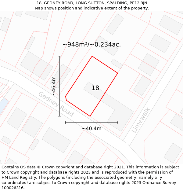 18, GEDNEY ROAD, LONG SUTTON, SPALDING, PE12 9JN: Plot and title map