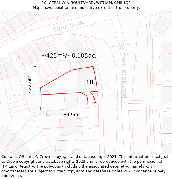 18, GERSHWIN BOULEVARD, WITHAM, CM8 1QF: Plot and title map