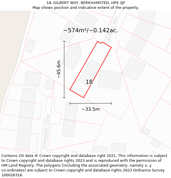 18, GILBERT WAY, BERKHAMSTED, HP4 3JF: Plot and title map