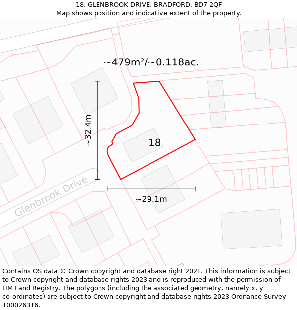 18, GLENBROOK DRIVE, BRADFORD, BD7 2QF: Plot and title map