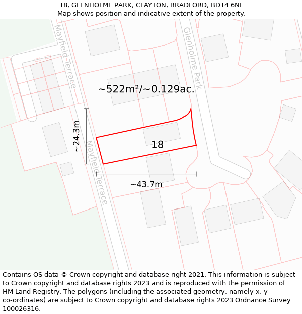 18, GLENHOLME PARK, CLAYTON, BRADFORD, BD14 6NF: Plot and title map