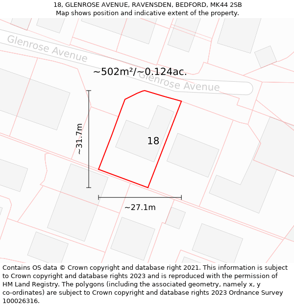 18, GLENROSE AVENUE, RAVENSDEN, BEDFORD, MK44 2SB: Plot and title map