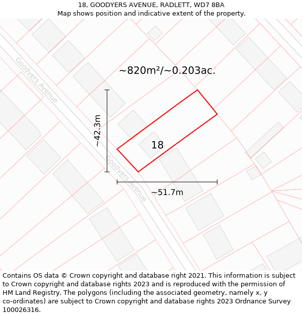 18, GOODYERS AVENUE, RADLETT, WD7 8BA: Plot and title map