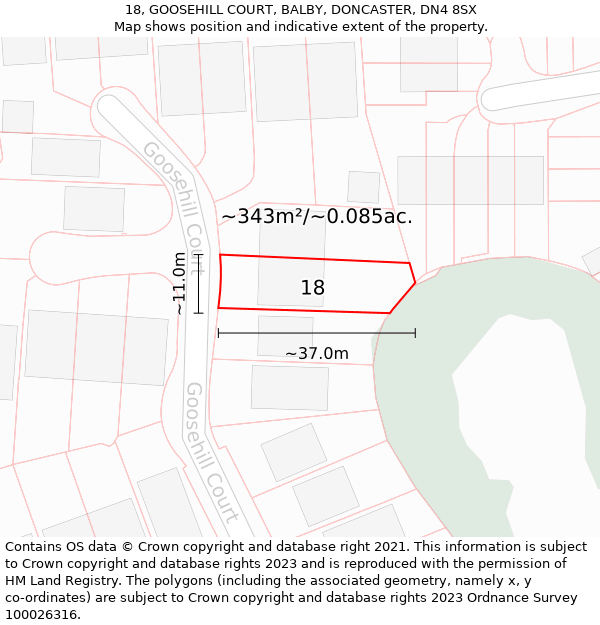 18, GOOSEHILL COURT, BALBY, DONCASTER, DN4 8SX: Plot and title map
