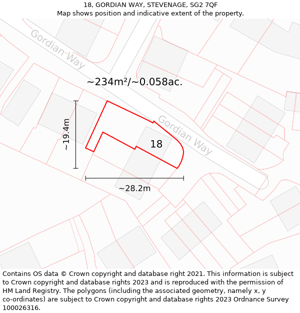 18, GORDIAN WAY, STEVENAGE, SG2 7QF: Plot and title map