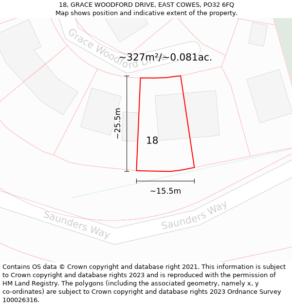 18, GRACE WOODFORD DRIVE, EAST COWES, PO32 6FQ: Plot and title map