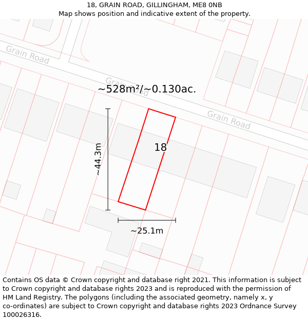 18, GRAIN ROAD, GILLINGHAM, ME8 0NB: Plot and title map