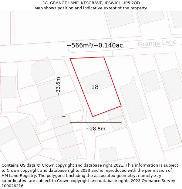 18, GRANGE LANE, KESGRAVE, IPSWICH, IP5 2QD: Plot and title map