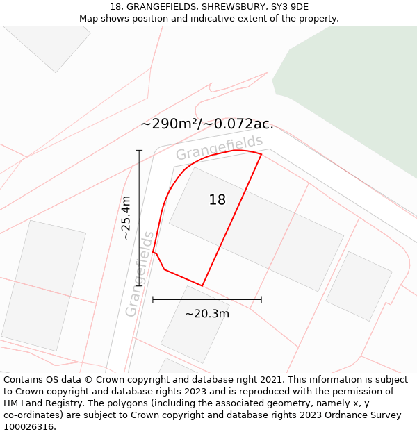 18, GRANGEFIELDS, SHREWSBURY, SY3 9DE: Plot and title map