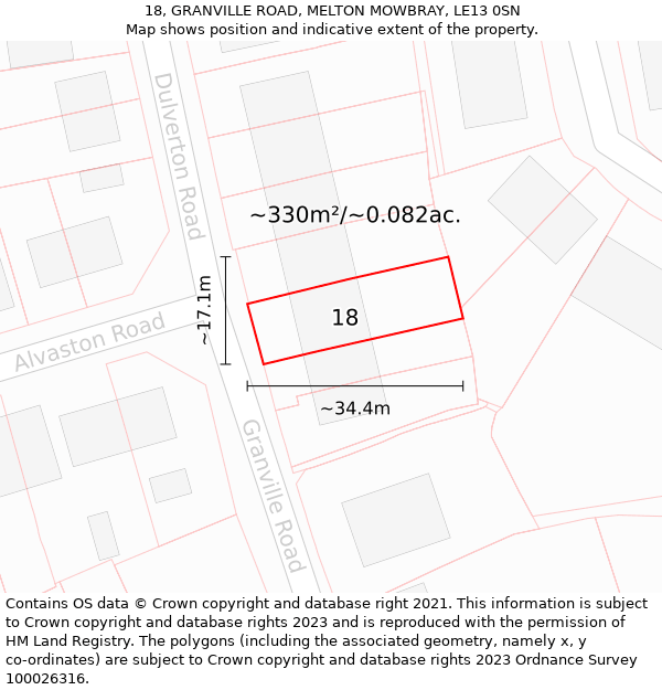 18, GRANVILLE ROAD, MELTON MOWBRAY, LE13 0SN: Plot and title map