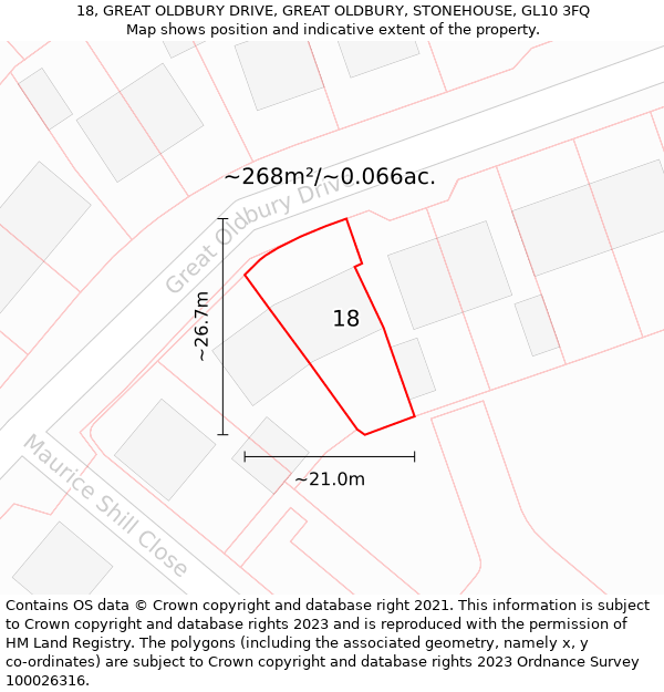 18, GREAT OLDBURY DRIVE, GREAT OLDBURY, STONEHOUSE, GL10 3FQ: Plot and title map