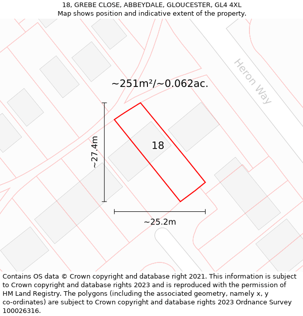 18, GREBE CLOSE, ABBEYDALE, GLOUCESTER, GL4 4XL: Plot and title map