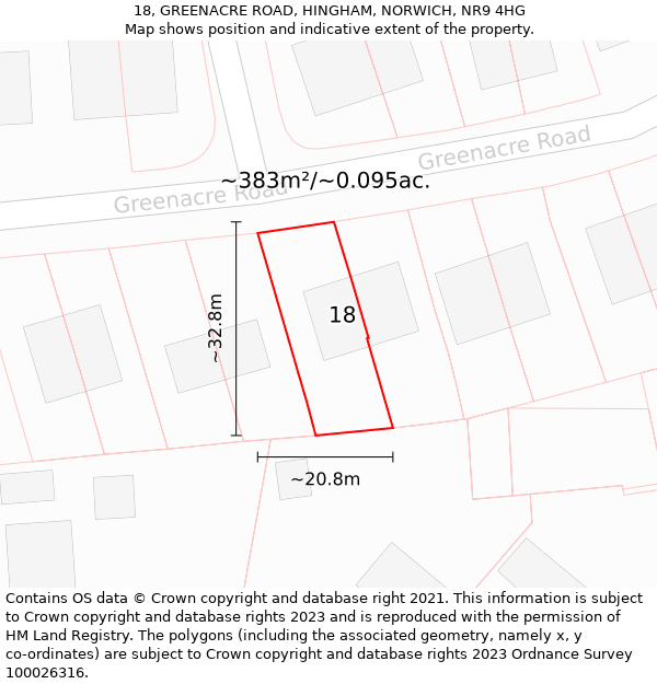 18, GREENACRE ROAD, HINGHAM, NORWICH, NR9 4HG: Plot and title map