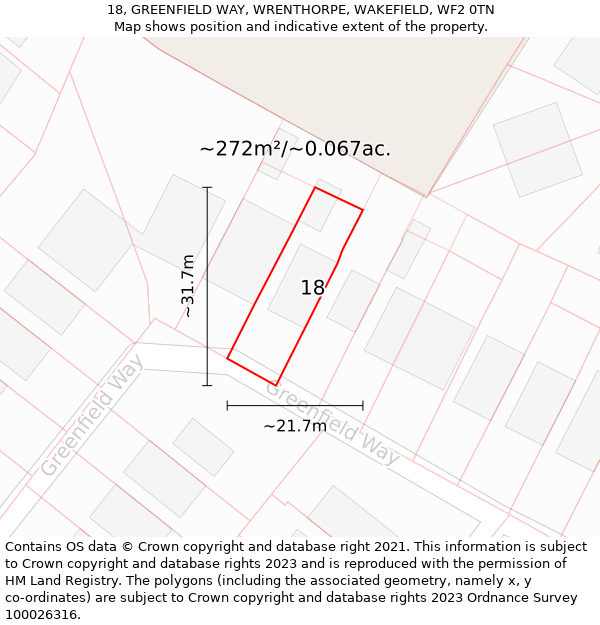 18, GREENFIELD WAY, WRENTHORPE, WAKEFIELD, WF2 0TN: Plot and title map