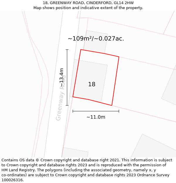 18, GREENWAY ROAD, CINDERFORD, GL14 2HW: Plot and title map