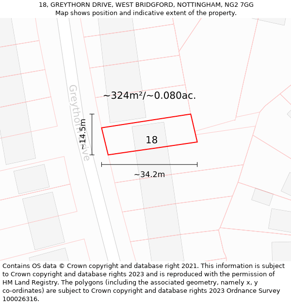 18, GREYTHORN DRIVE, WEST BRIDGFORD, NOTTINGHAM, NG2 7GG: Plot and title map