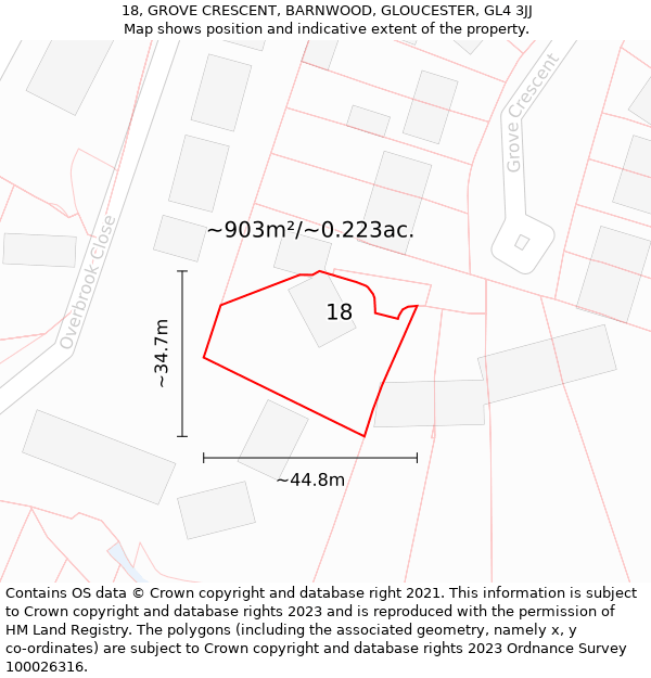 18, GROVE CRESCENT, BARNWOOD, GLOUCESTER, GL4 3JJ: Plot and title map