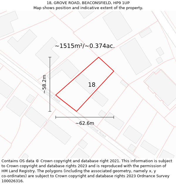 18, GROVE ROAD, BEACONSFIELD, HP9 1UP: Plot and title map