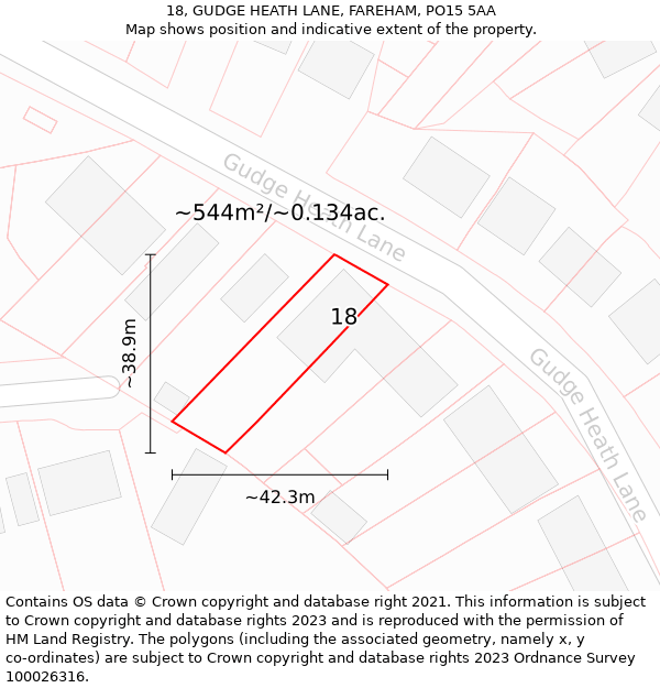 18, GUDGE HEATH LANE, FAREHAM, PO15 5AA: Plot and title map