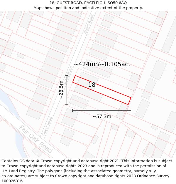 18, GUEST ROAD, EASTLEIGH, SO50 6AQ: Plot and title map