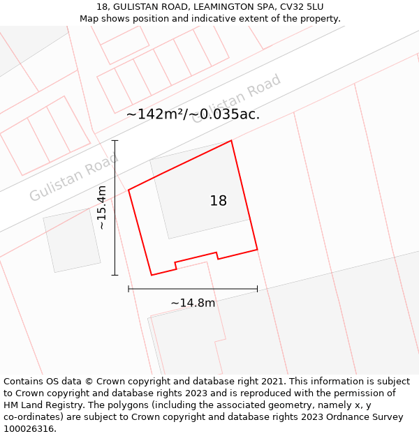 18, GULISTAN ROAD, LEAMINGTON SPA, CV32 5LU: Plot and title map