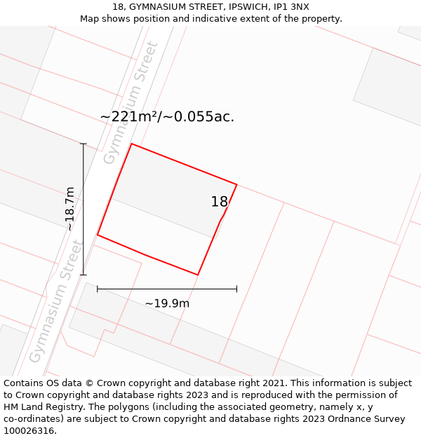 18, GYMNASIUM STREET, IPSWICH, IP1 3NX: Plot and title map