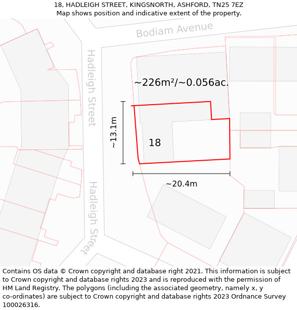 18, HADLEIGH STREET, KINGSNORTH, ASHFORD, TN25 7EZ: Plot and title map