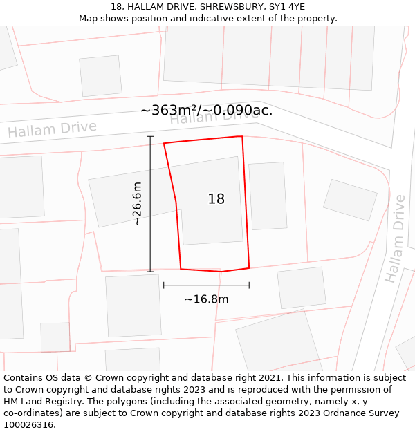 18, HALLAM DRIVE, SHREWSBURY, SY1 4YE: Plot and title map