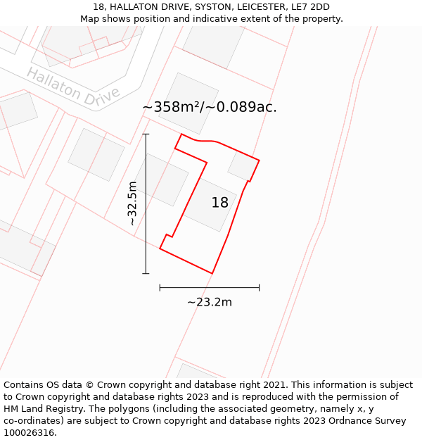 18, HALLATON DRIVE, SYSTON, LEICESTER, LE7 2DD: Plot and title map