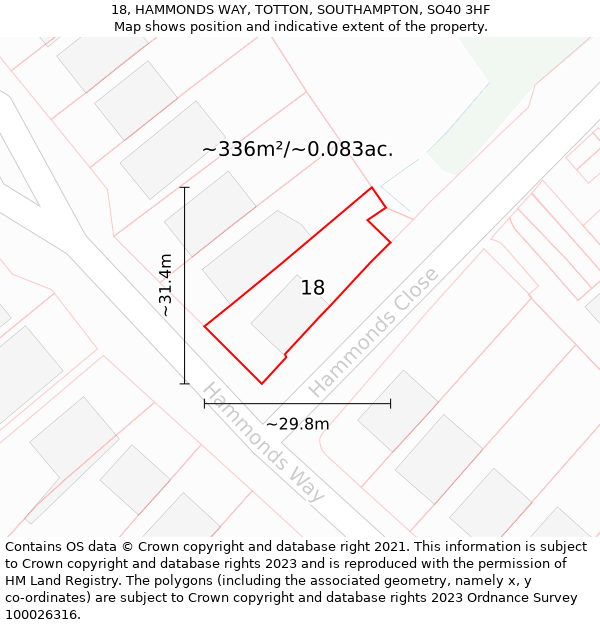 18, HAMMONDS WAY, TOTTON, SOUTHAMPTON, SO40 3HF: Plot and title map