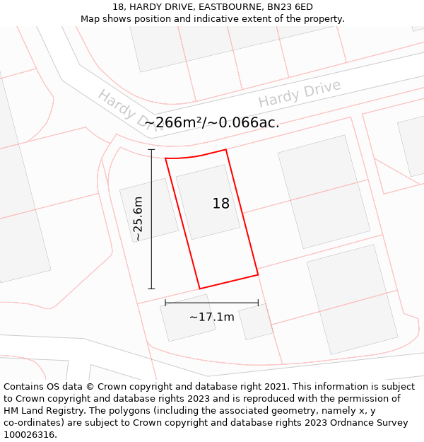 18, HARDY DRIVE, EASTBOURNE, BN23 6ED: Plot and title map